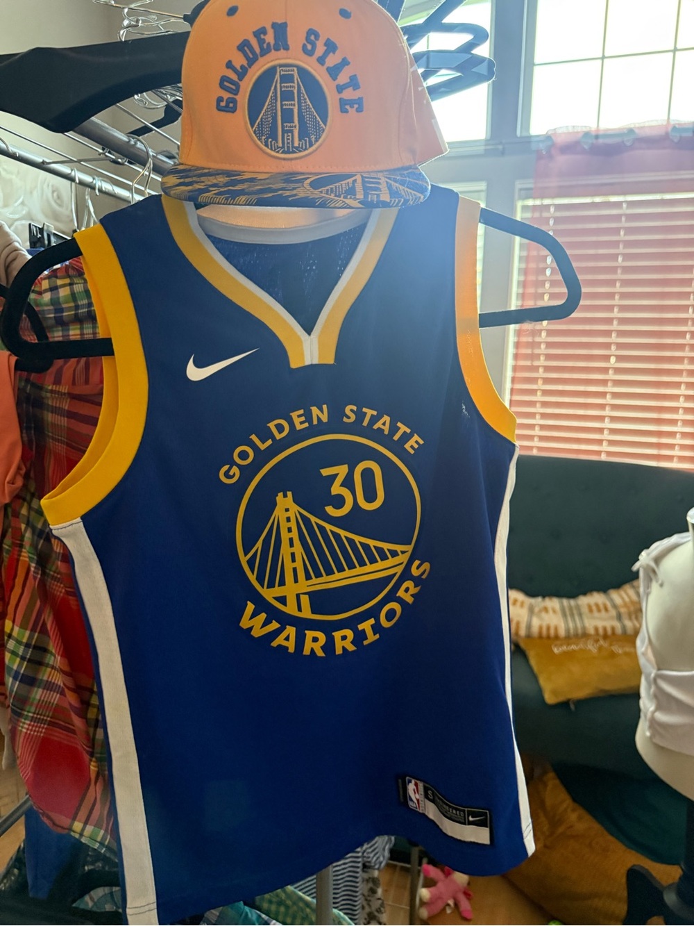Nike Blue & Yellow Golden State Warriors #30 Youth Jersey and SnapBack hat